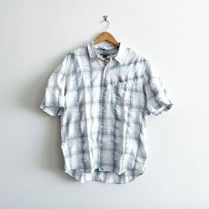 Quiksilver Mens Button Down Shirt Short Sleeve Casual Plaid Blue Gray XL